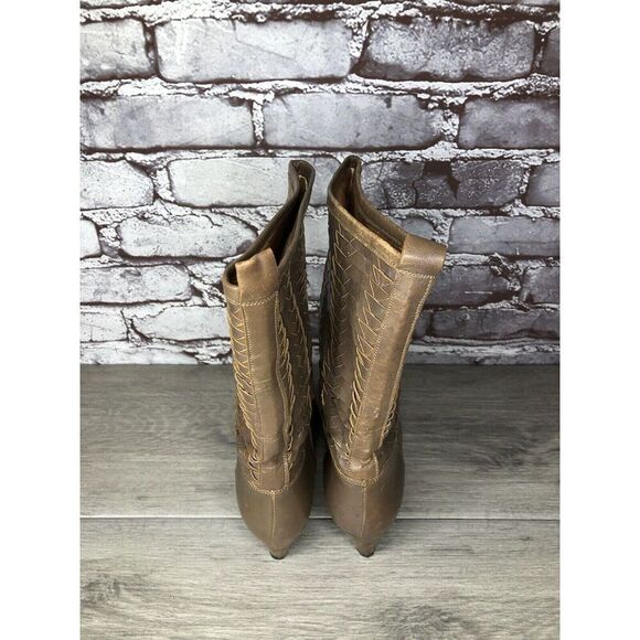 Frye Vintage Taupe Leather Woven Weaves Heel Western Boots Women Sz 35.5EU/5M US - Picture 11 of 16